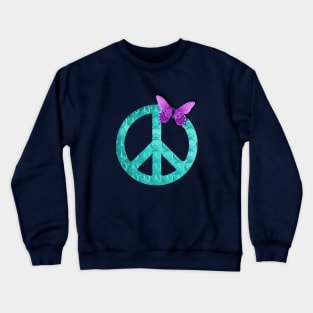 Pastel Blue Peace Sign with Purple Butterfly Crewneck Sweatshirt